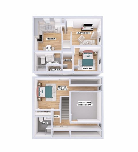 Floor plan for 2 beds, 1 bath, 890 sqft